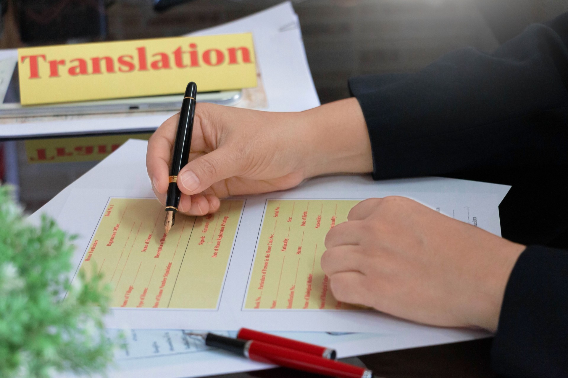 document translation paperwork on table in office